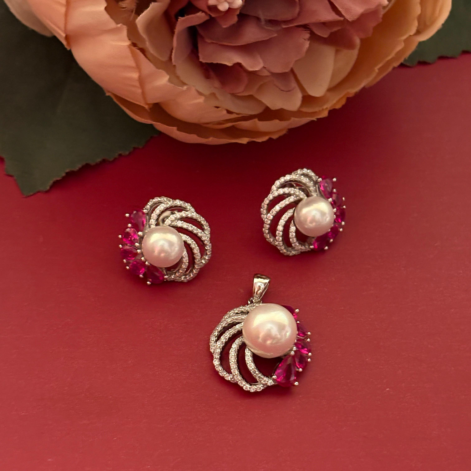 Pink CZ Pendant Set